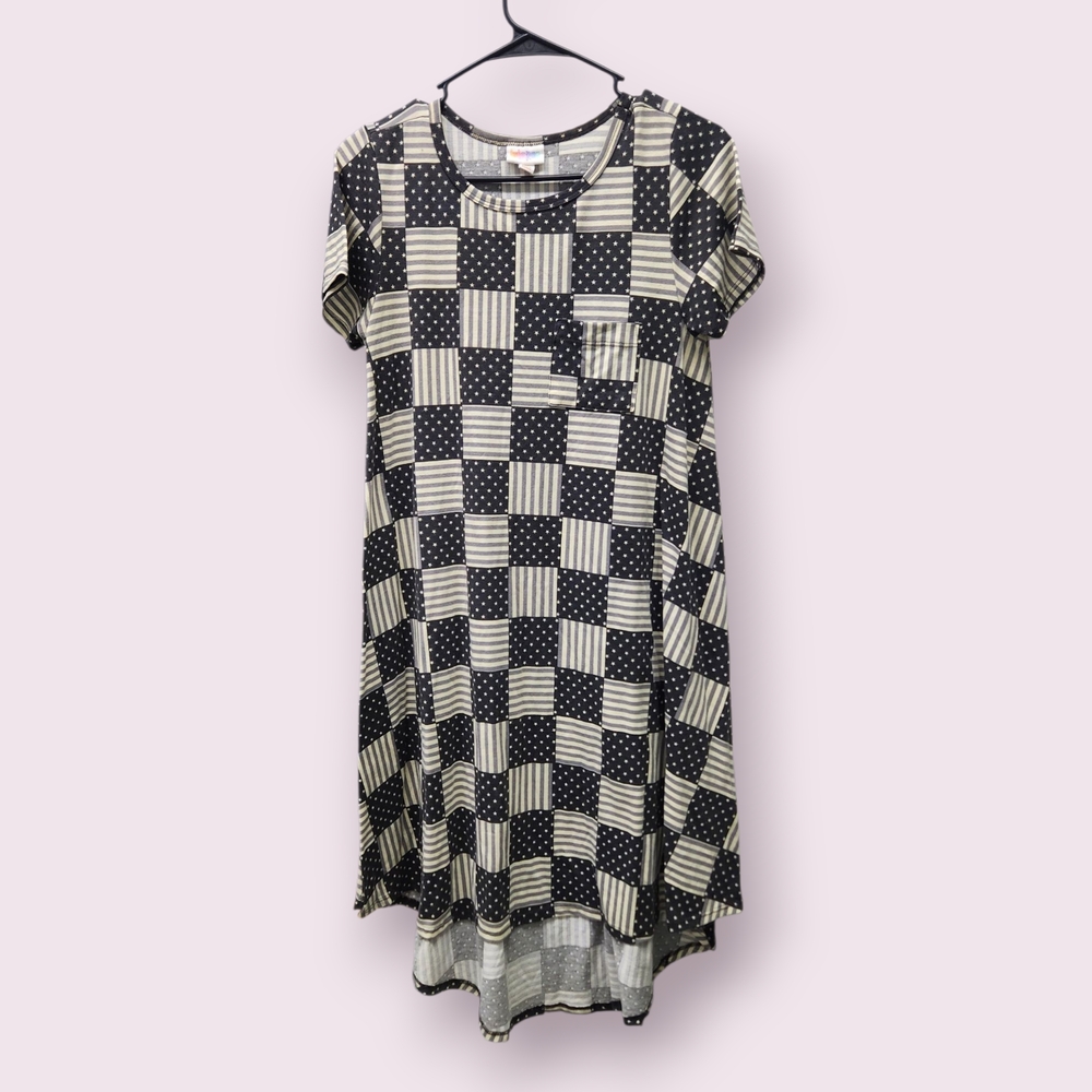 LuLaRoe Black and White Checkered Stars And Stripes Dress